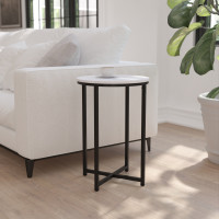 Flash Furniture NAN-JH-1787ET-MRBL-BK-GG Hampstead Collection End Table - Modern White Marble Finish Accent Table with Crisscross Matte Black Frame